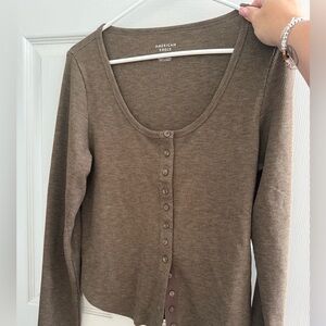 American Eagle Outfitters Brown Button Down Shirt